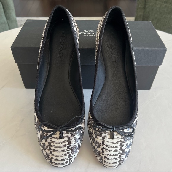 Coach Shoes - Coach Flatiron Ballet Flats - Black and White Snakeskin